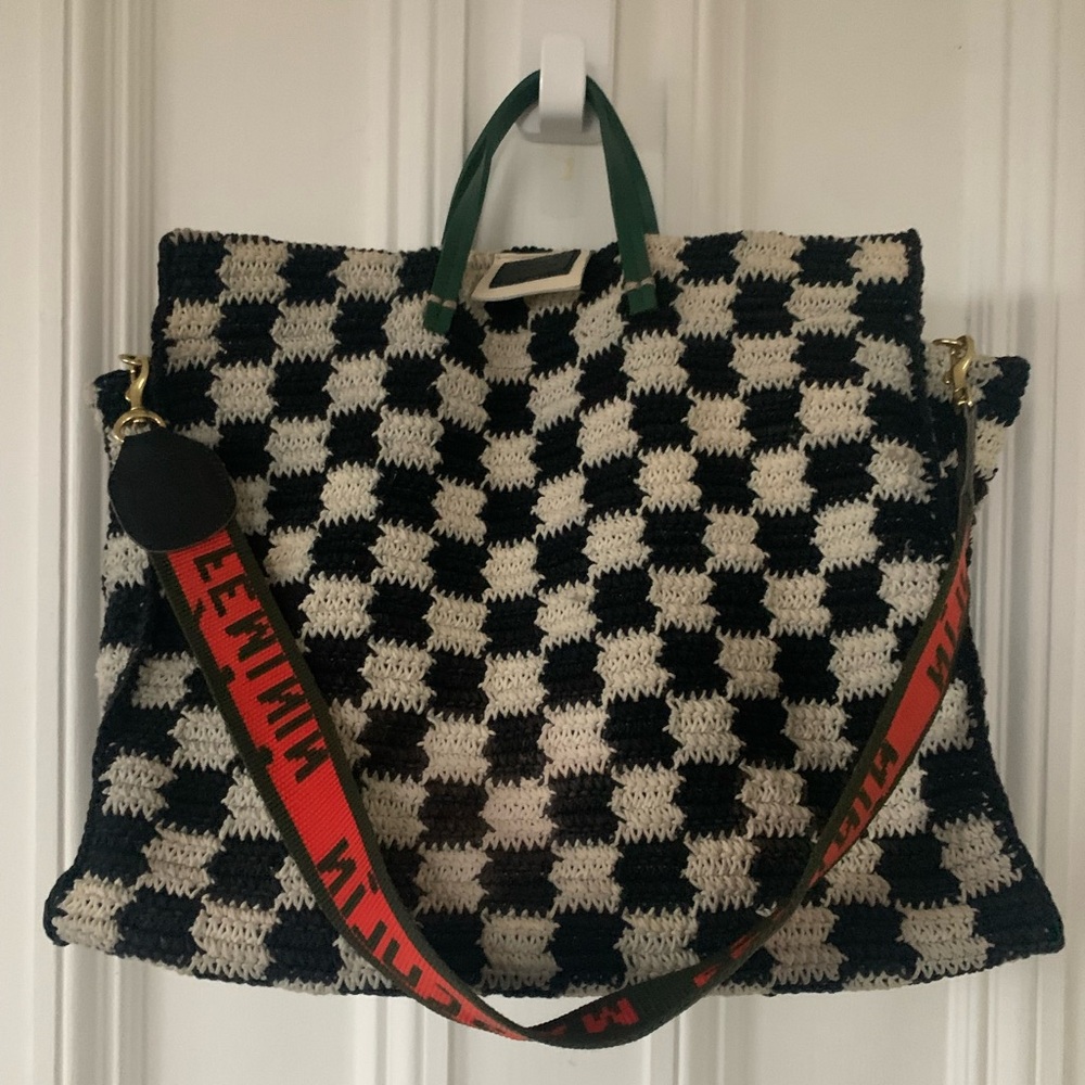 Clare V Black and Cream Checkered Tote